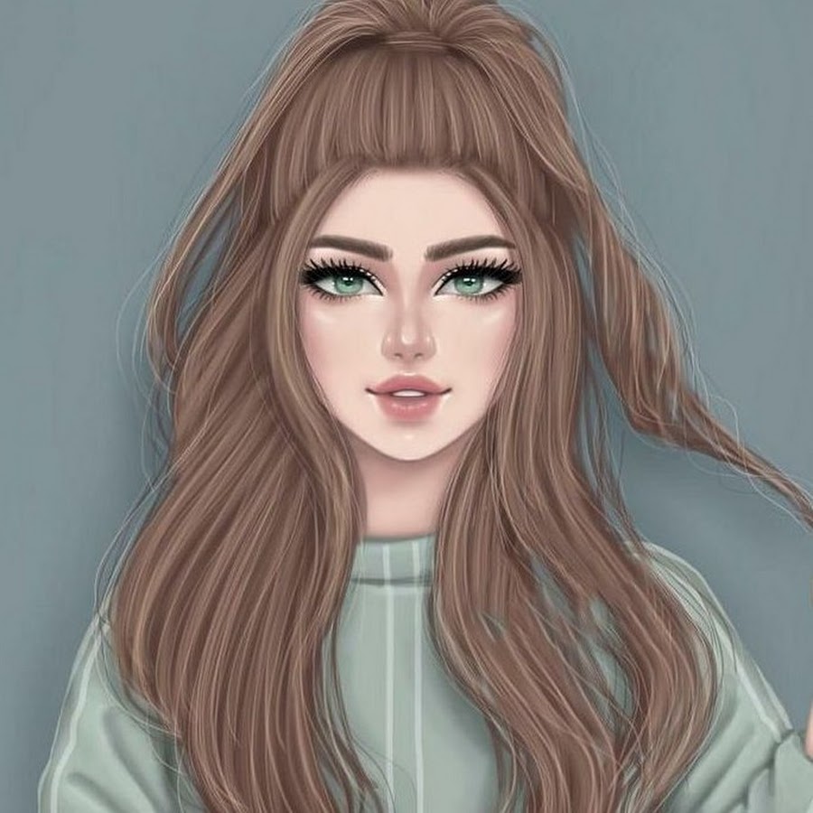 Нарисованная девочка на аву с коричневыми волосами