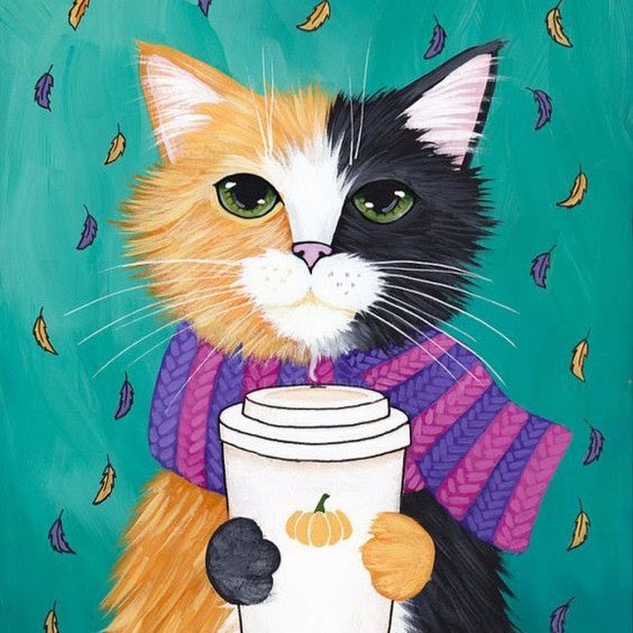 Картина кот с коктейлем