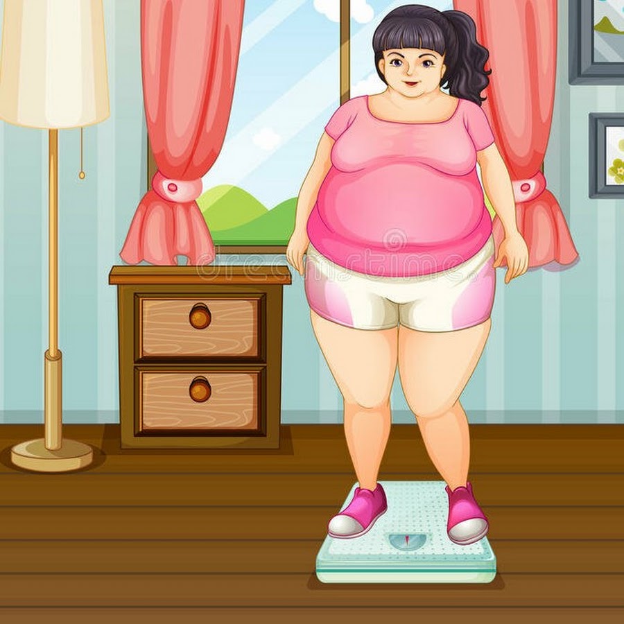 Толстая девушка на весах