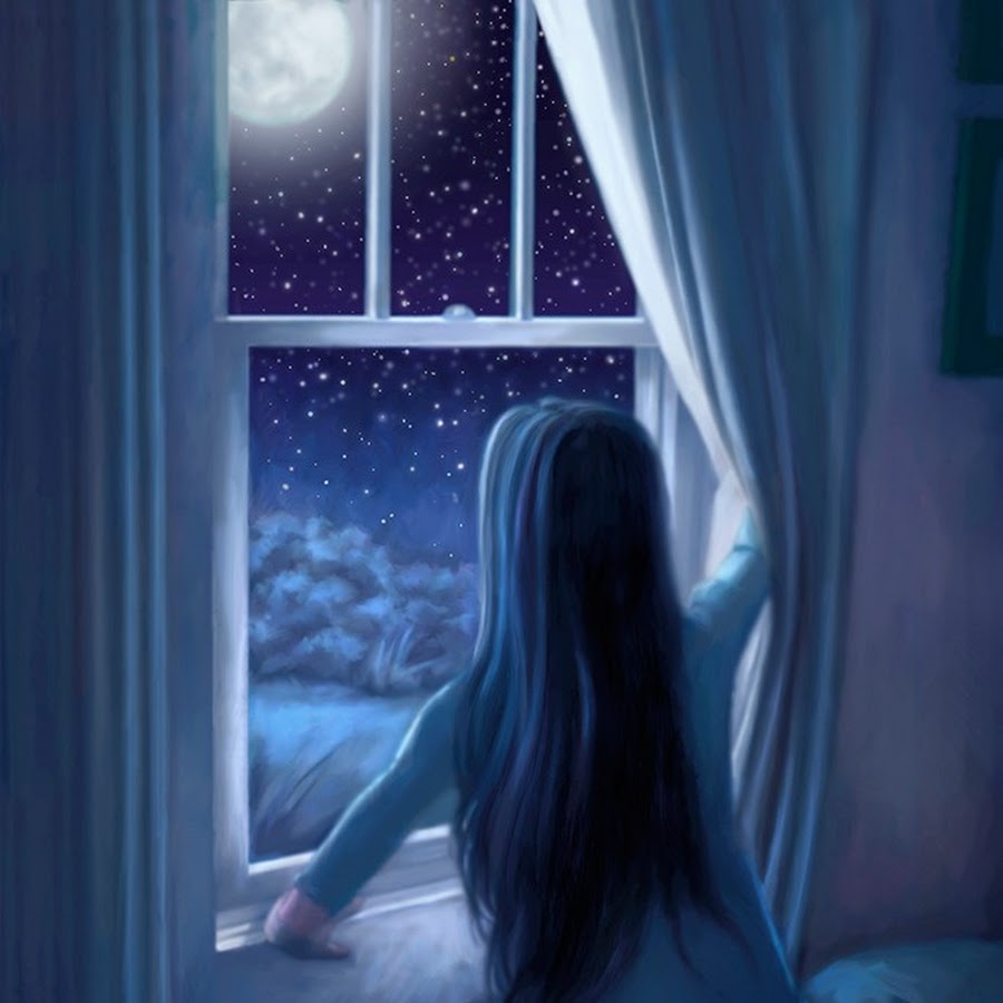 Девушка возле окна ночью