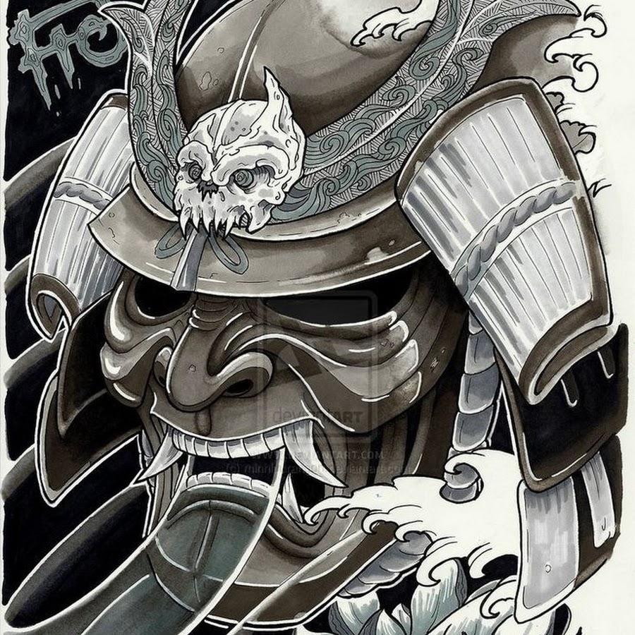 Шлем японского самурая тату