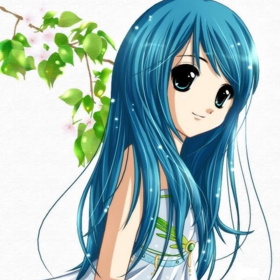 Мультяшная девочка с синими волосами