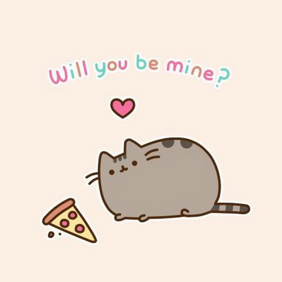 Милые нарисованные котика Пушина с пиццей