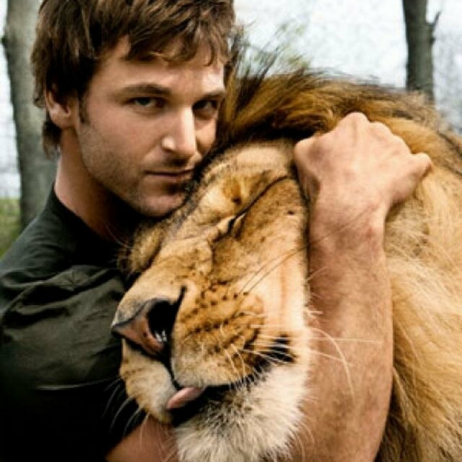 Гладит льва. Dave Salmoni. Человек Лев. Парень Лев. Фотосессия со львом.