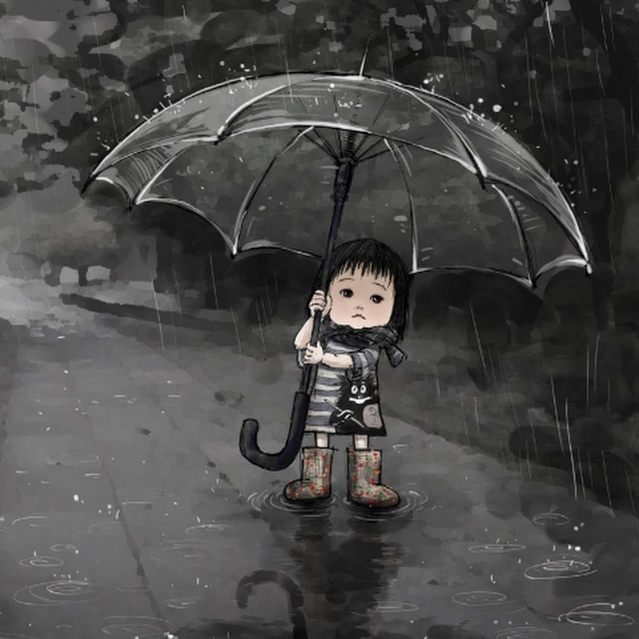 Грустный мальчик под дождем