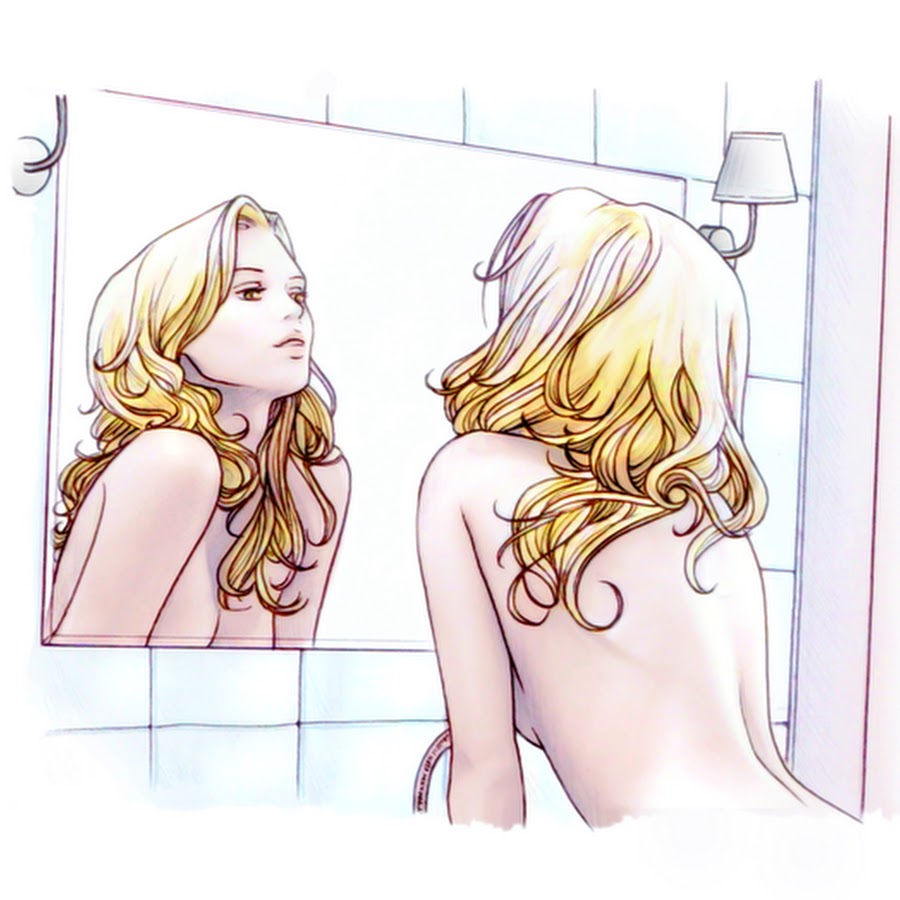 Девушка перед зеркалом рисунок