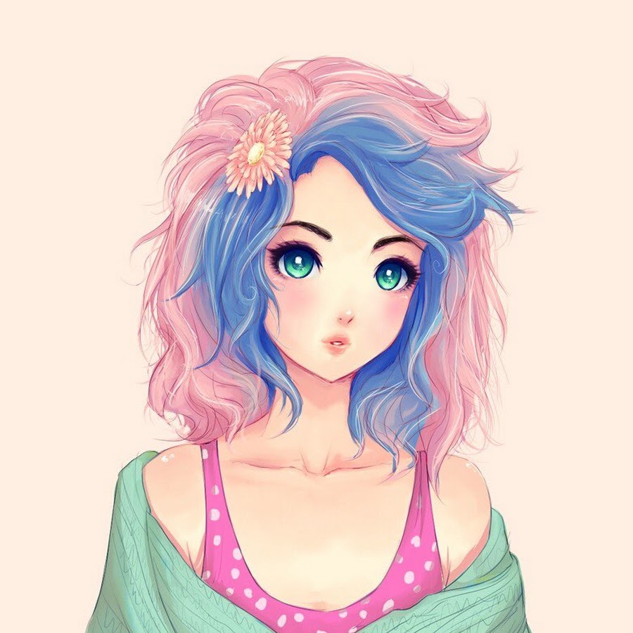 Девушка с розово голубыми волосами