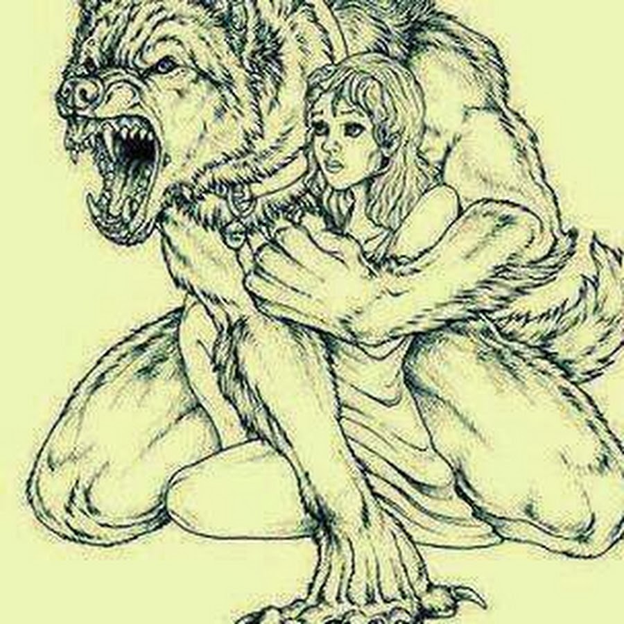 Волк защищает девушку