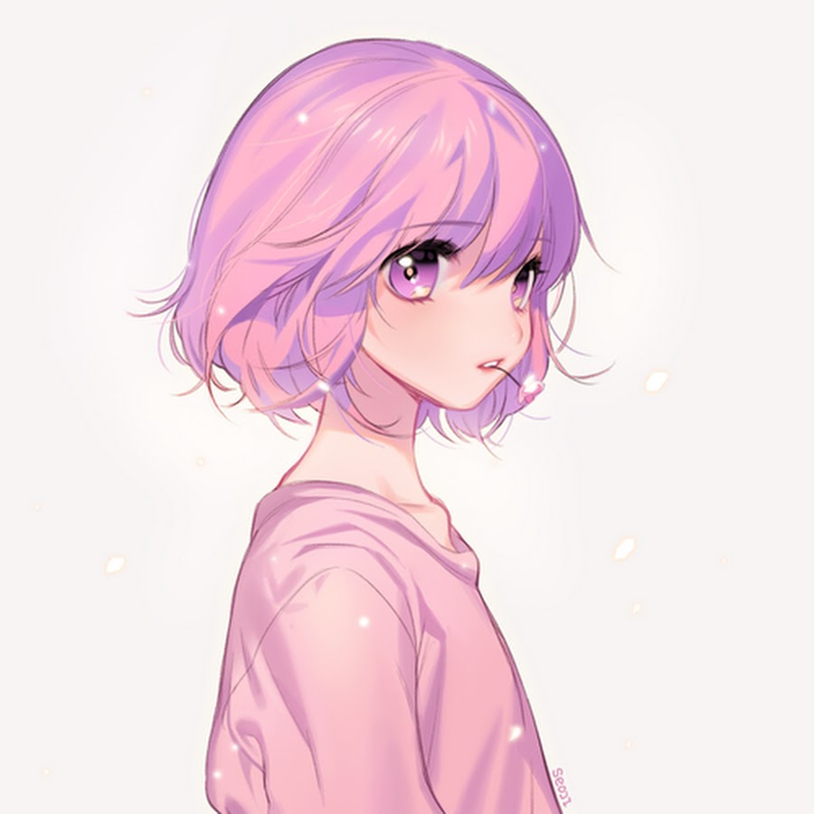 Девушка с короткими розовыми волосами арт