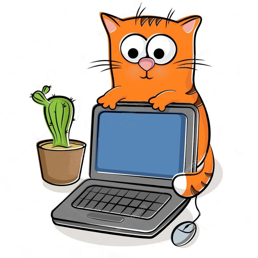 Мультяшный кот за компьютером