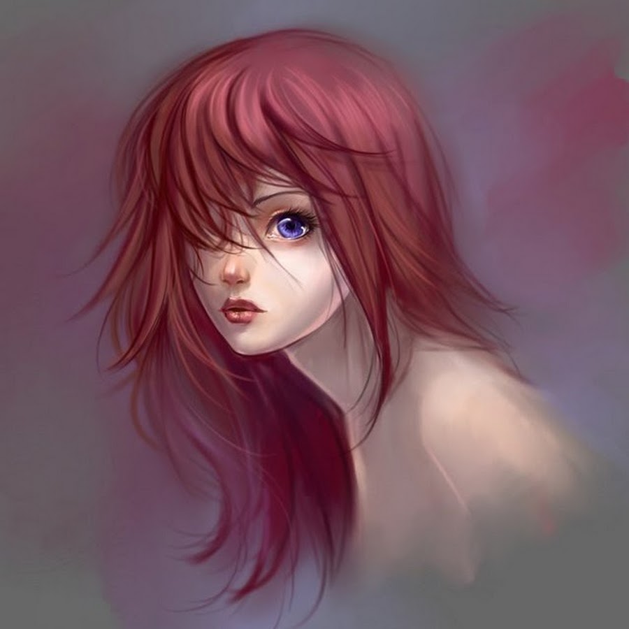 Рыжая девушка с фиолетовыми глазами