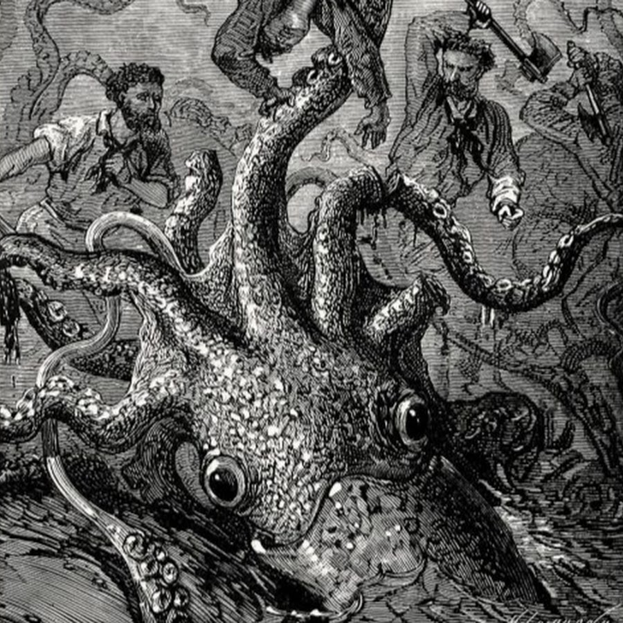 20 Тысяч лье под водой иллюстрации кальмар