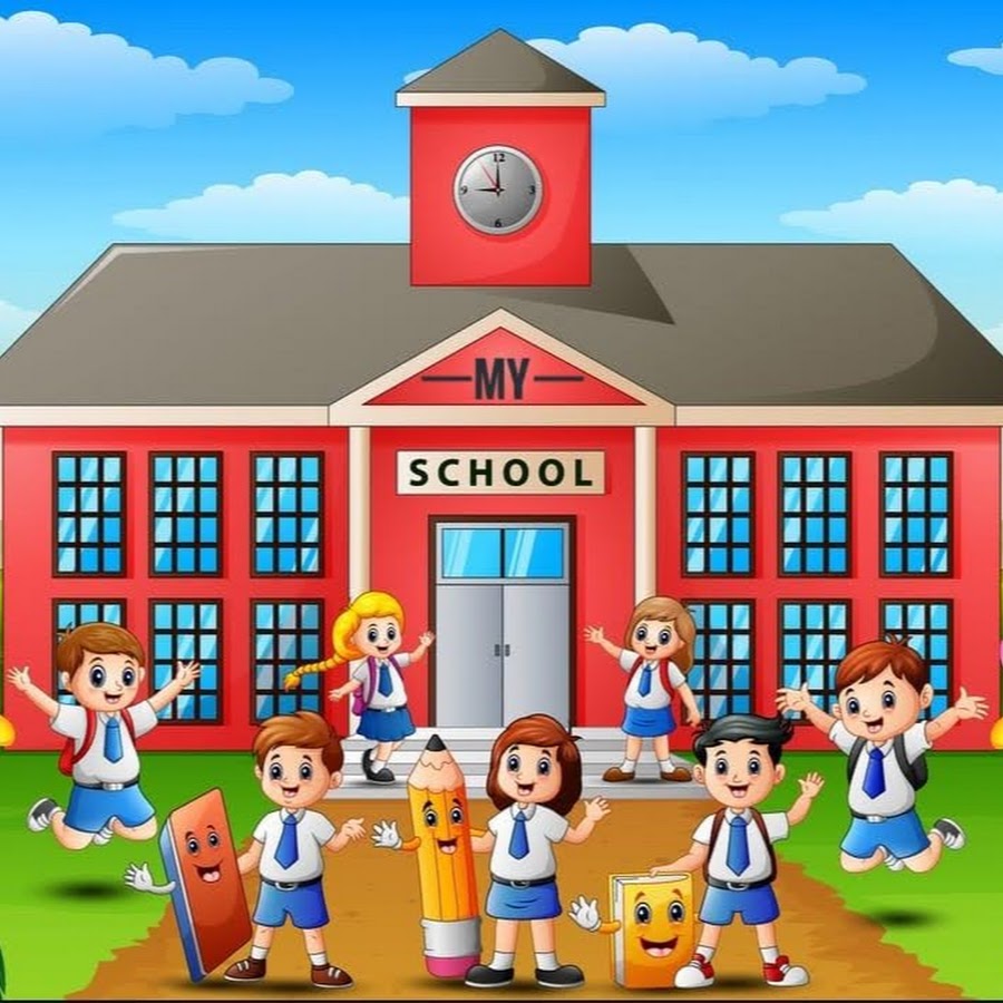 Здание школы с детьми