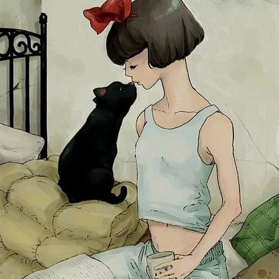 Девочка с книжкой и кошка