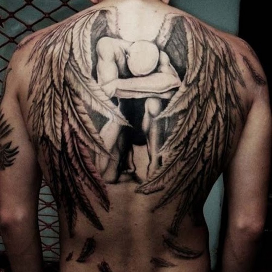 тату на спине мужские ангел с крыльями