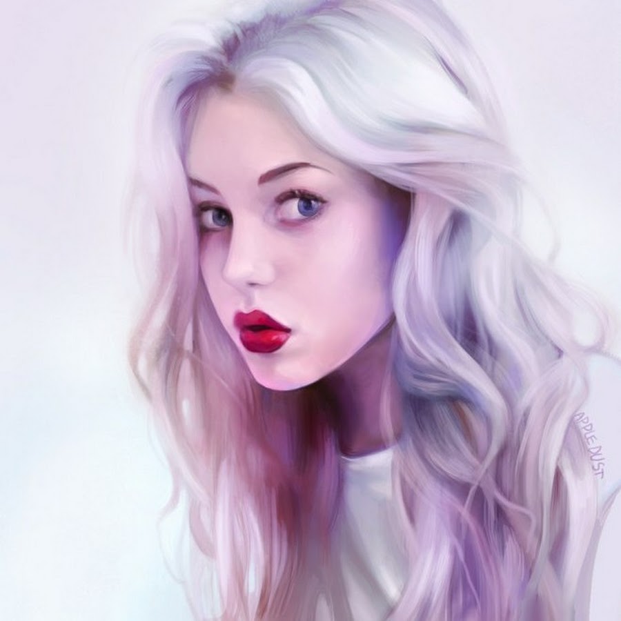 Девушка с белыми волосами и красными губами