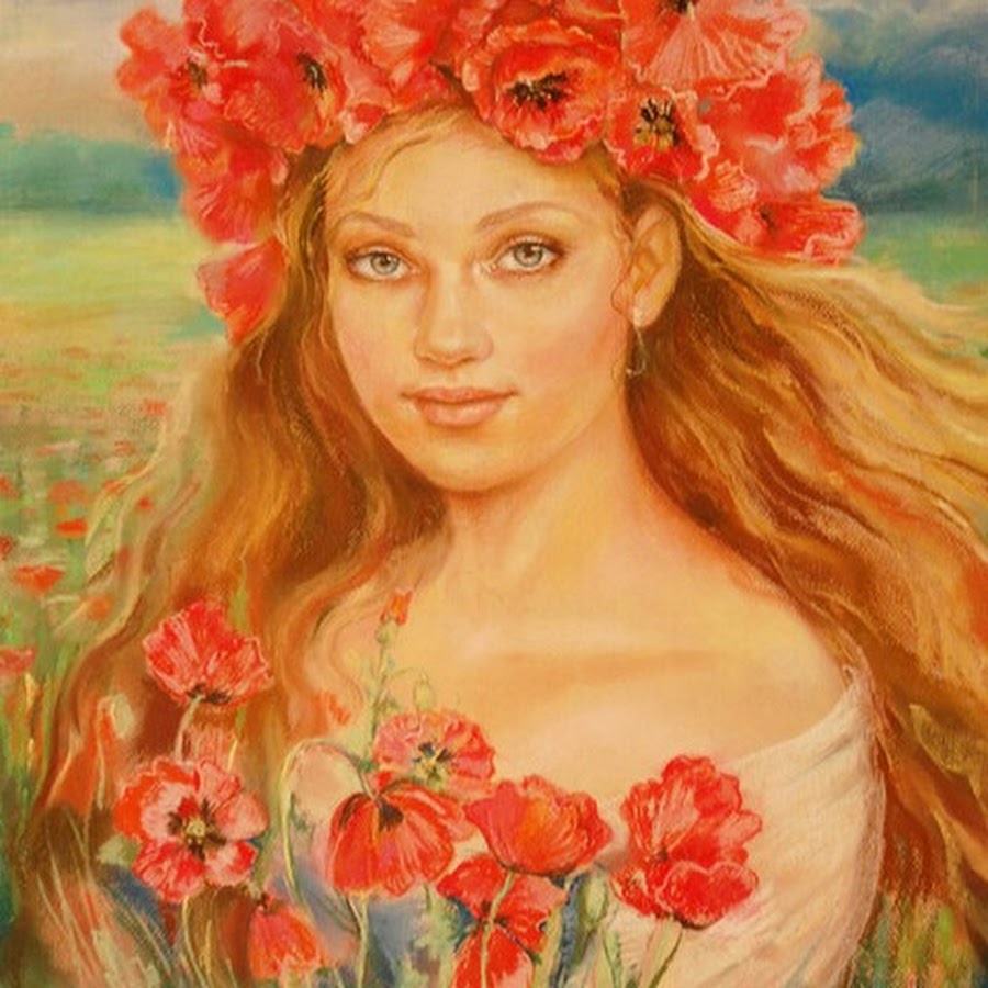 Девушка в венке из цветов живопись