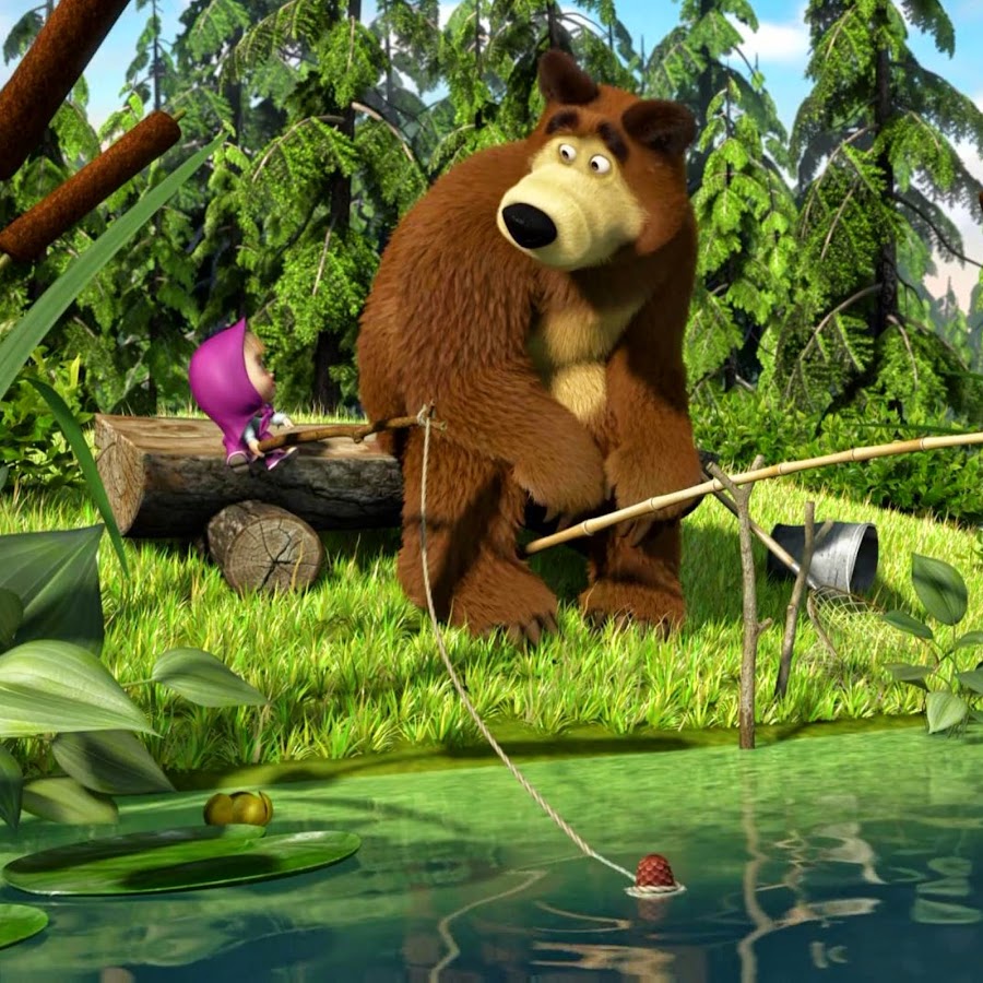 маша и медведь рыбалка картинки