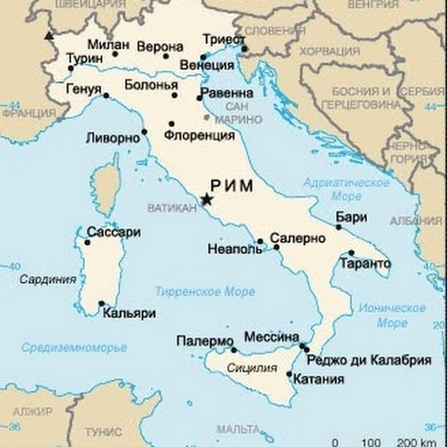 Венеция и Рим на карте Италии