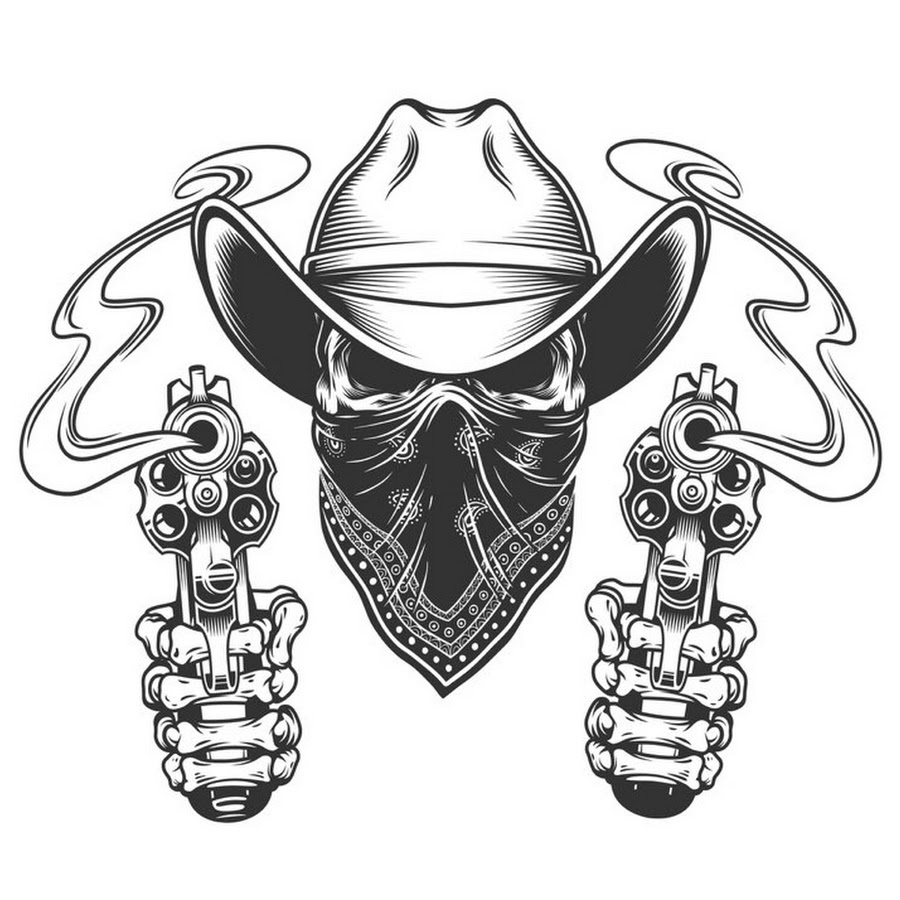 Skull with bandana and cowboy hat tattoo