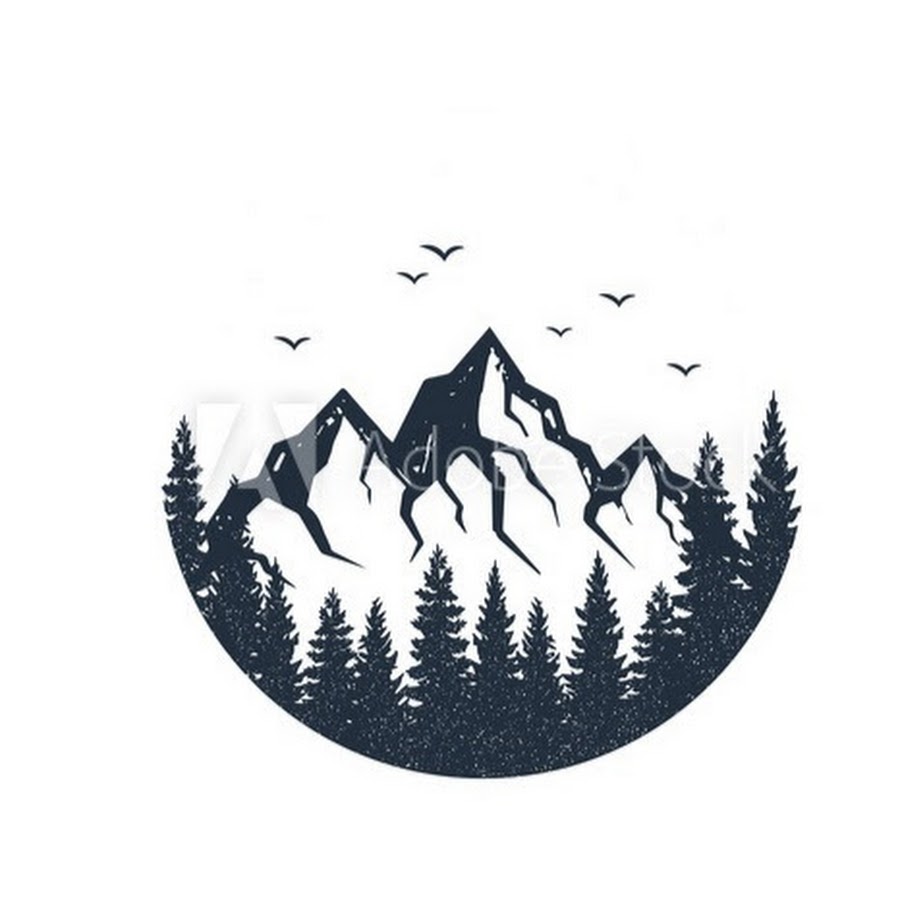 Круглый логотип горы и лес