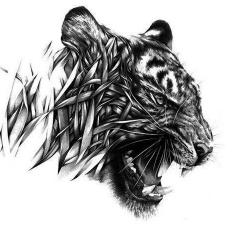 Тигр тату эскиз черно белый