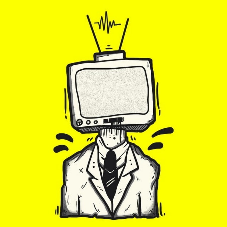Человек с телевизором за мсет о головы