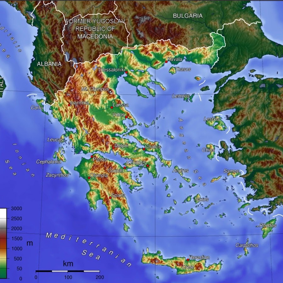 Физическая карта Греции