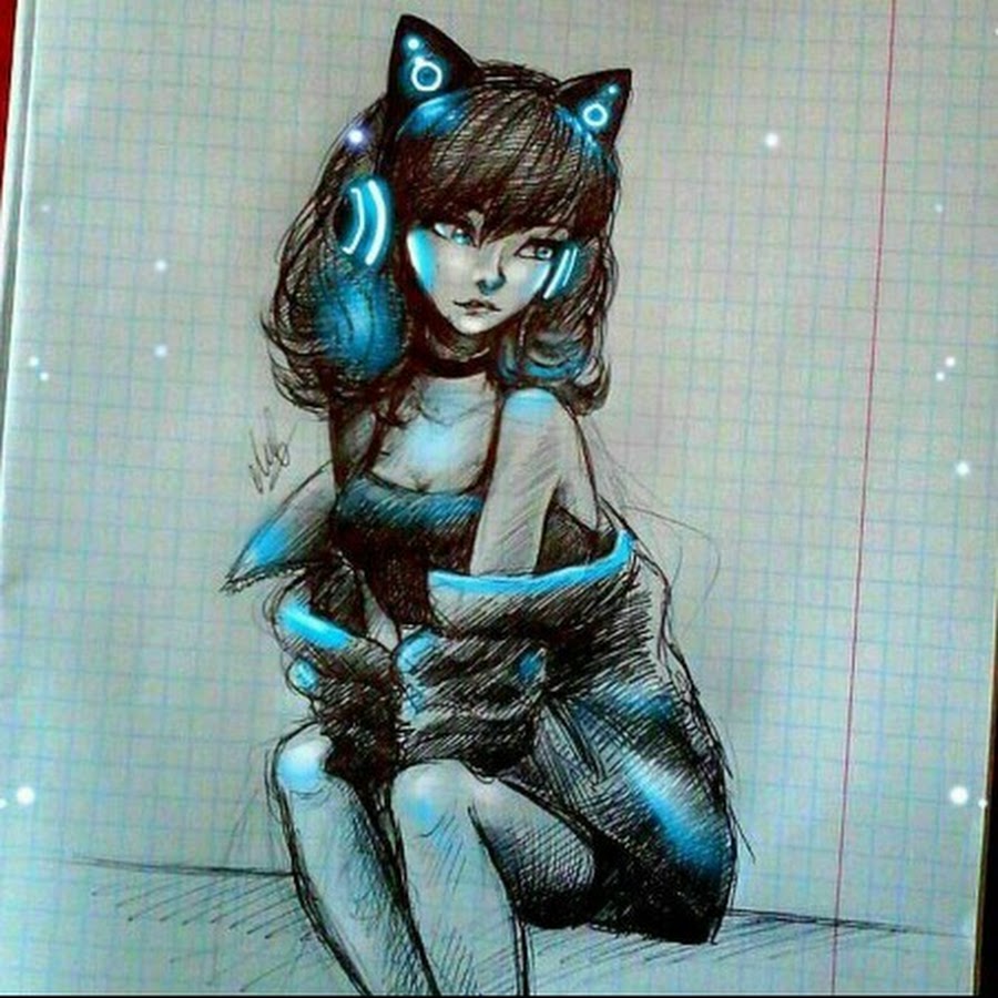 Девушка с кошкой рисунок