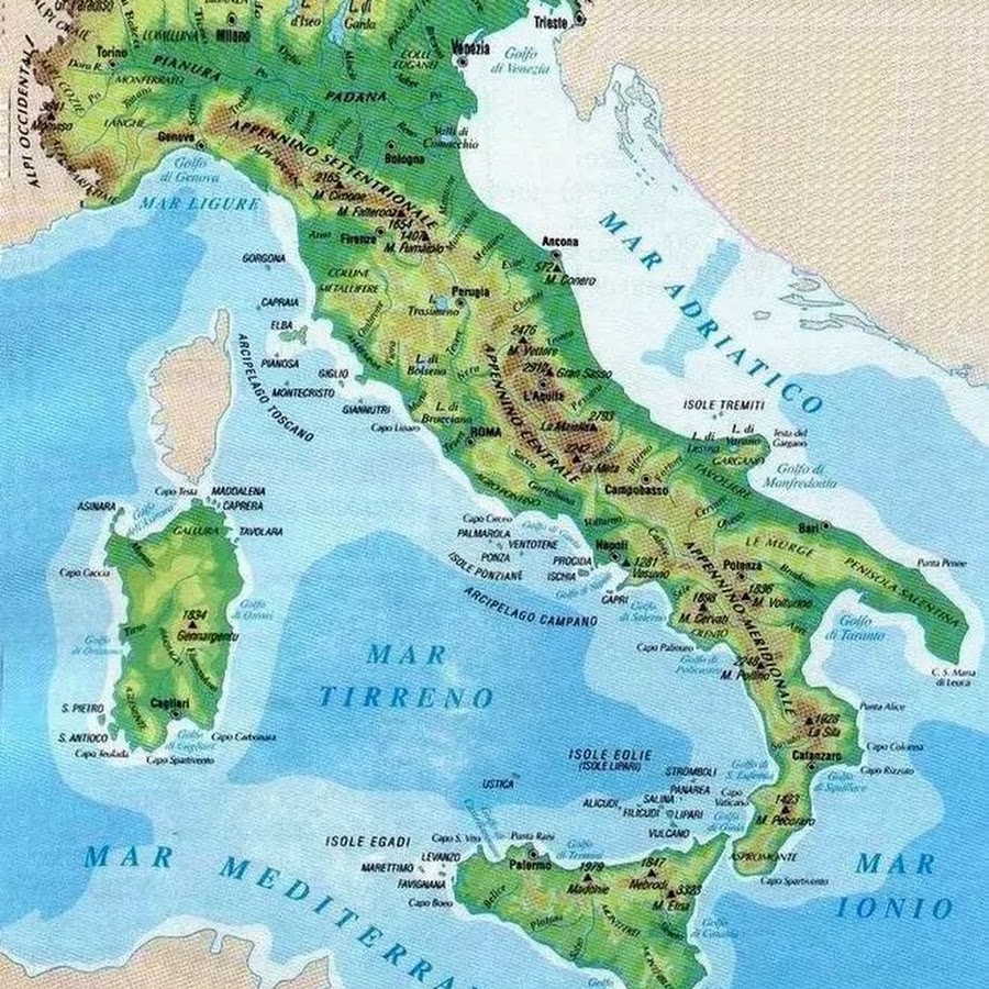Рельеф Италии карта