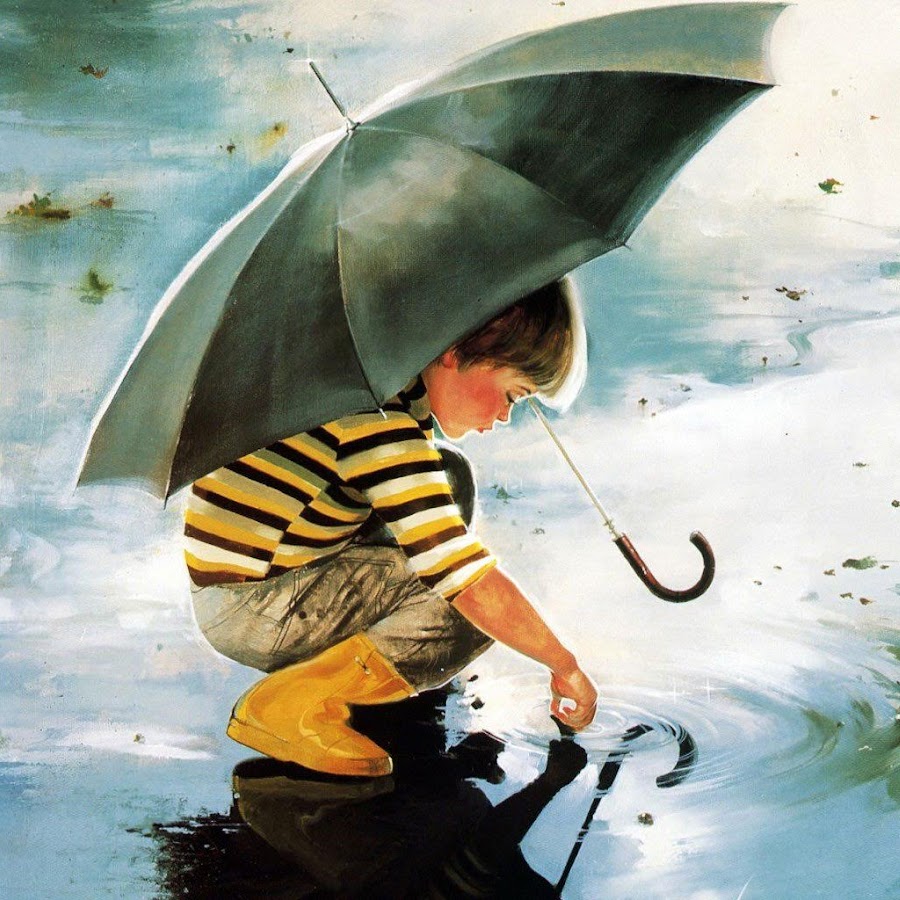 Мужчина с ребёнком под зонтом