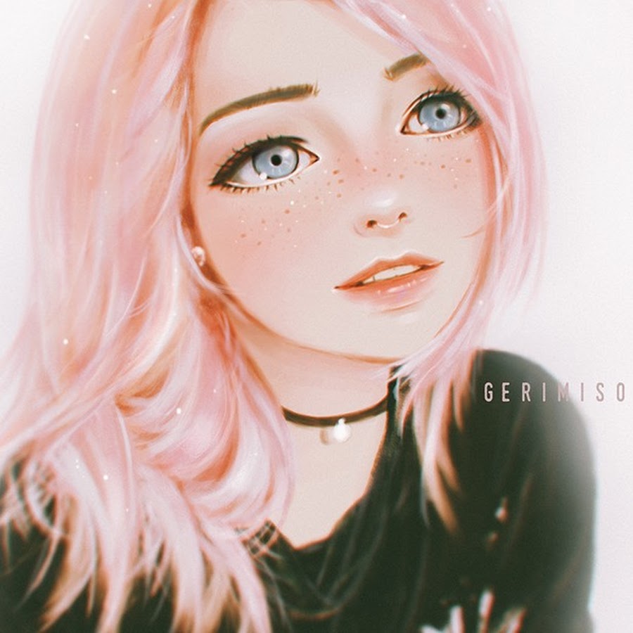 Девушка с розовыми волосами и голубыми глазами арт