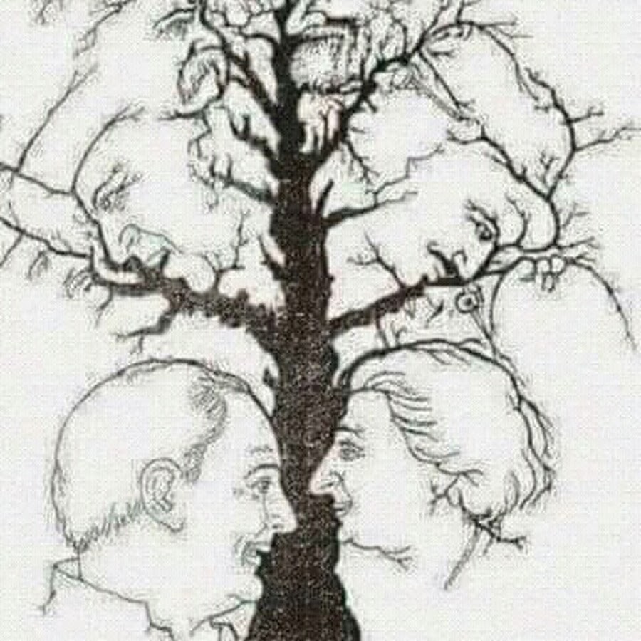 Сколько лиц вы видите. Сколько лиц вы видите на картинке. Иллюзия дерево с лицами. Дерево с лицами тест. Дерево с лицами головоломка.