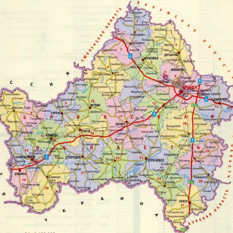 Карта брянской области с городами и селами