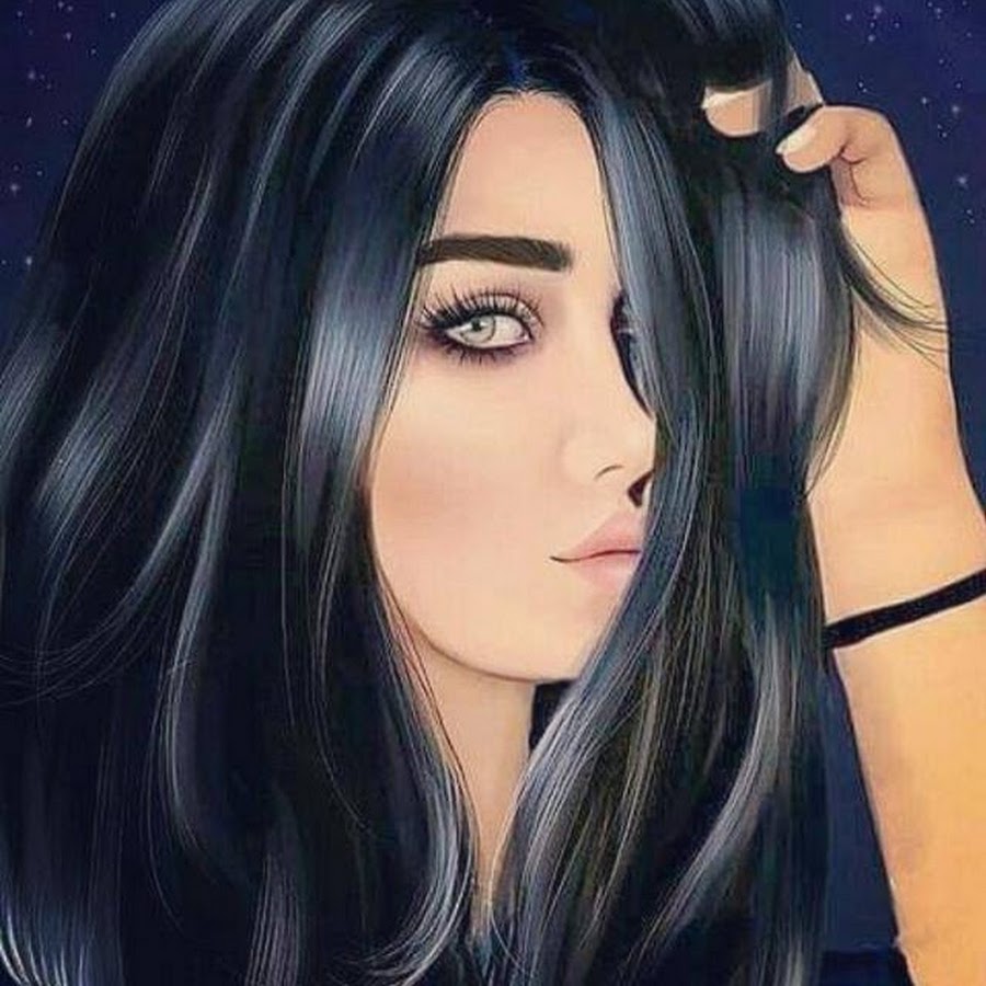 Нарисованная девушка с черными волосами