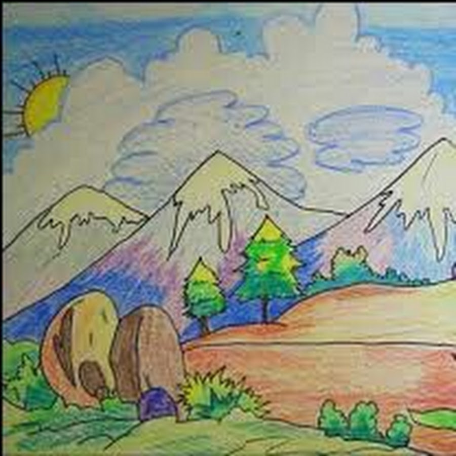 Рисунок красота гор окружающий мир. Природа рисунок. Пейзаж рисунок. Рисунок гор. Пейзаж для детей.