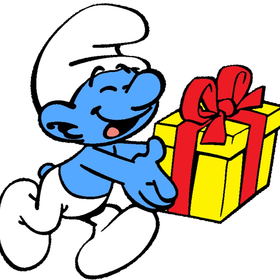 Cartoon 1. Jokey Smurf. Смурфик шутник. Смурфик с подарком. Смурфики хохмач.